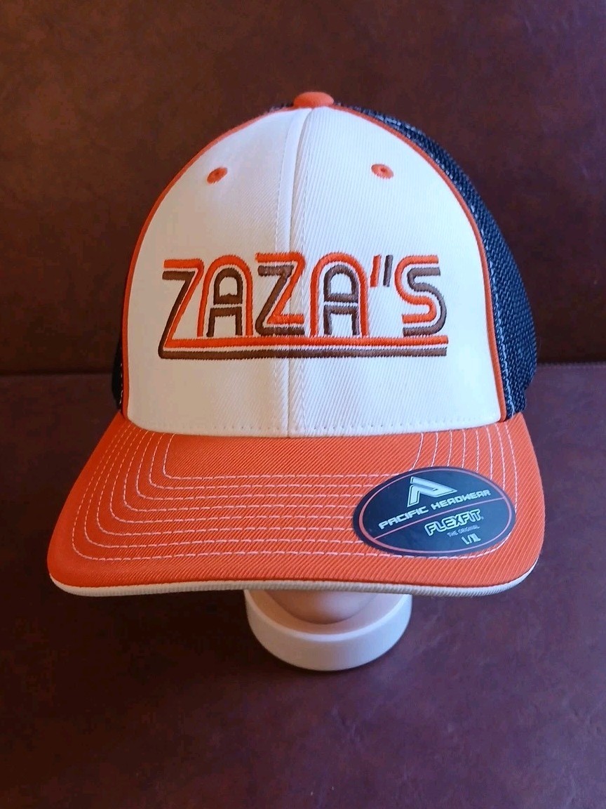 ZAZA'S Pacific Headwear Flex Fit  Embroidered Hat Cap ORANGE BLACK Sz L/XL #1585