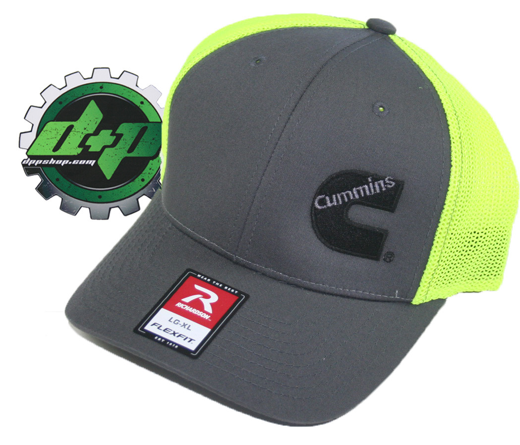 Cummins trucker hat richardson Charcoal Gray Yellow mesh flex fit lg/xl