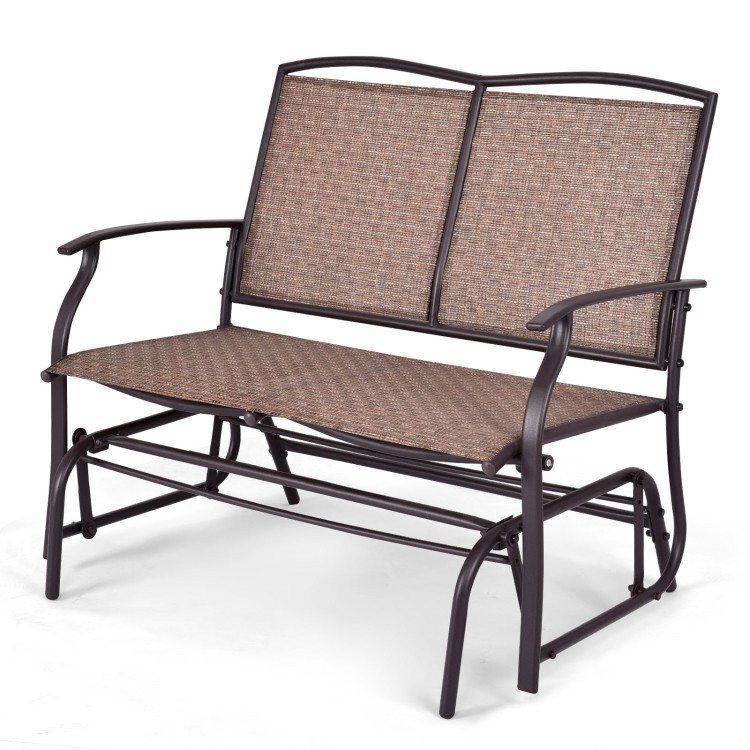 Dual-Person Steel Rocking Loveseat 41.3x28.1x36.6in 396lb Texilene Brown