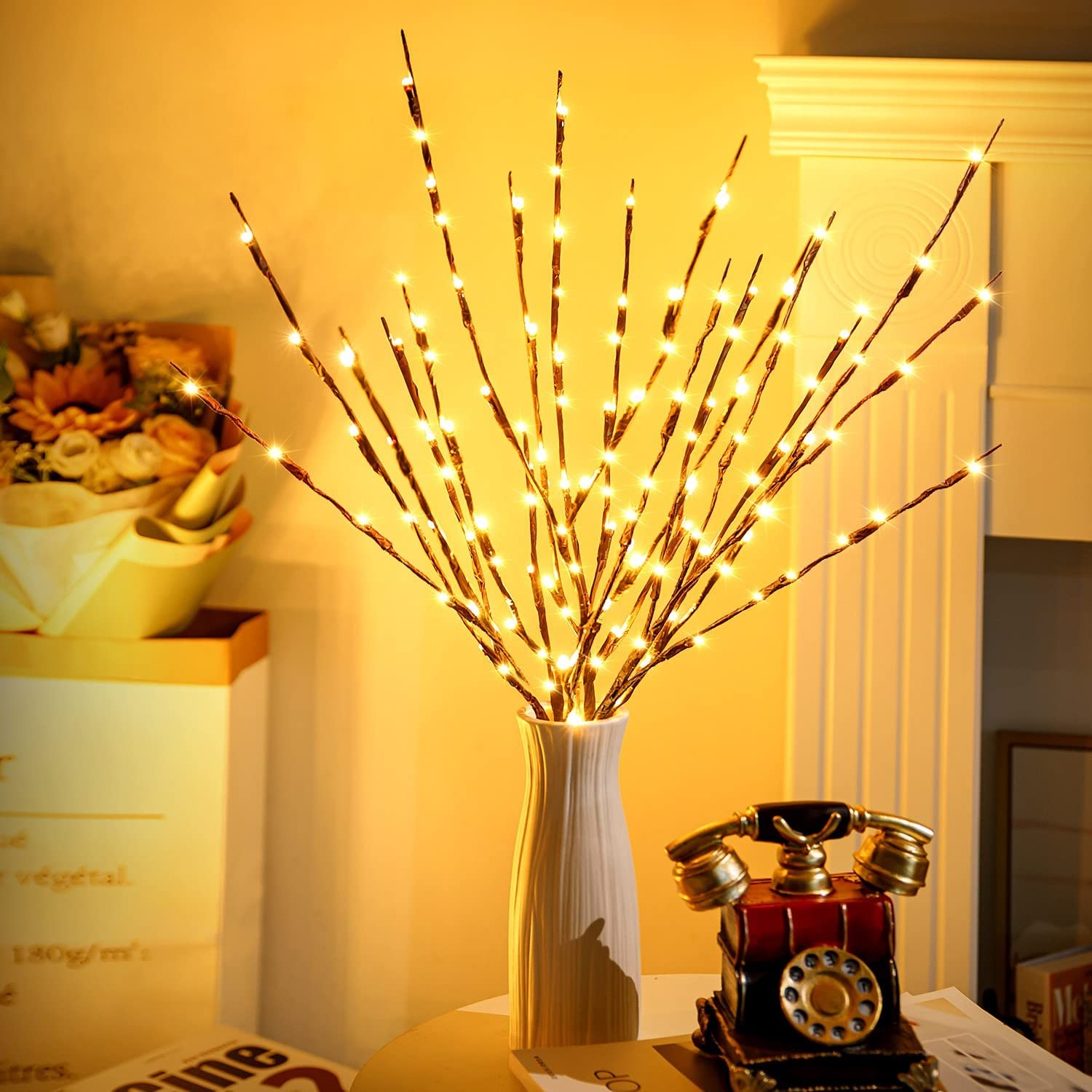 KXCOFTXI 3 Pack Twig Lights, Prelit Branches, USB Plug in Branches Lights wit...