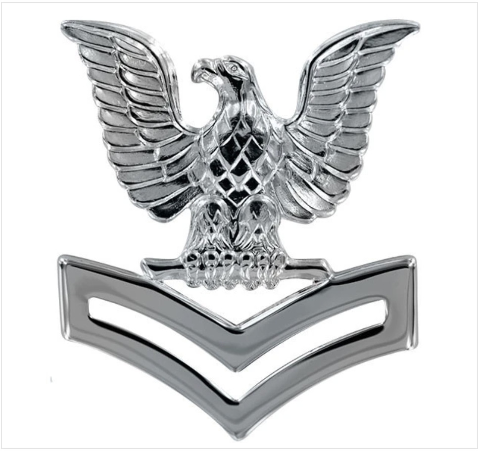 GENUINE U.S. NAVY CAP DEVICE: E5 PETTY OFFICER SECOND CLASS - SILVER
