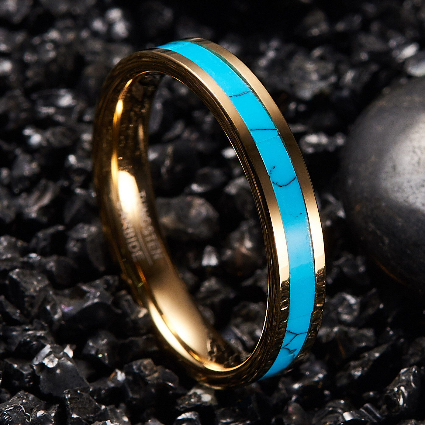 4mm Blue Turquoise Tungsten Ring for Women Men Fashion Wedding Band Comfort Fit