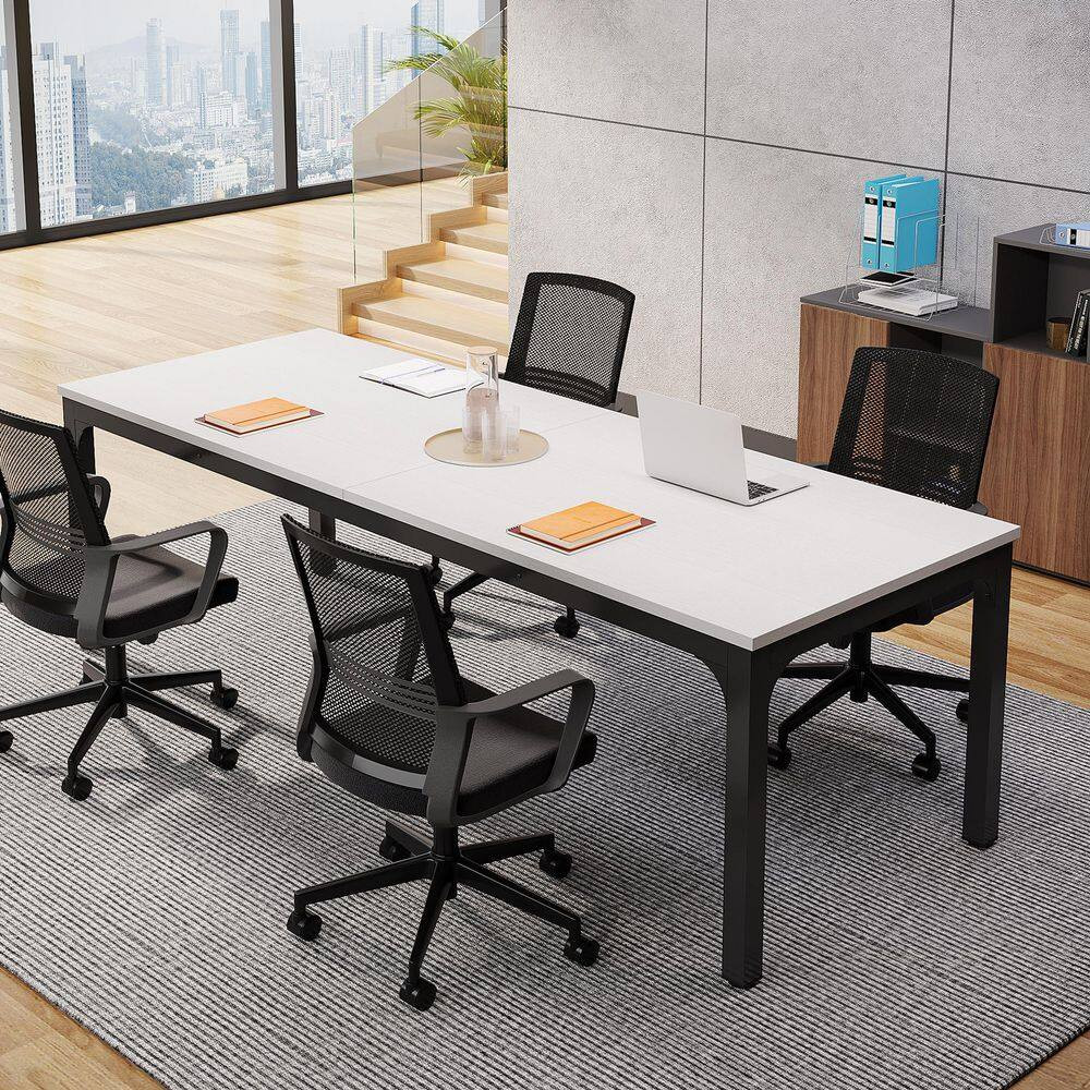 Moroni 78.7 In. White and Black Wood Computer Desk, Rectangular Conference Table