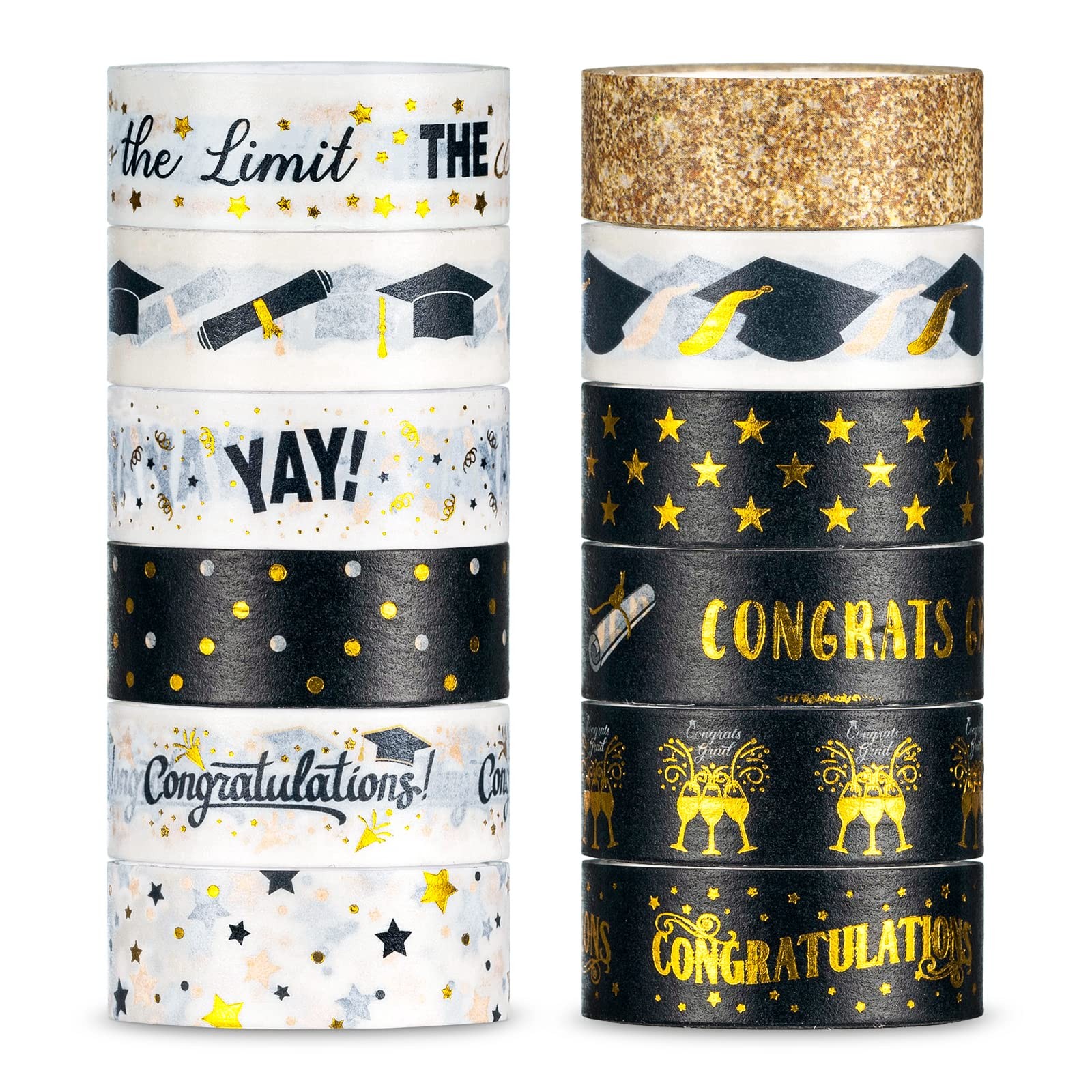12 Rolls Graduation Washi Tape Black Foil Gold 2026 Grad Washi Masking Tape Grad