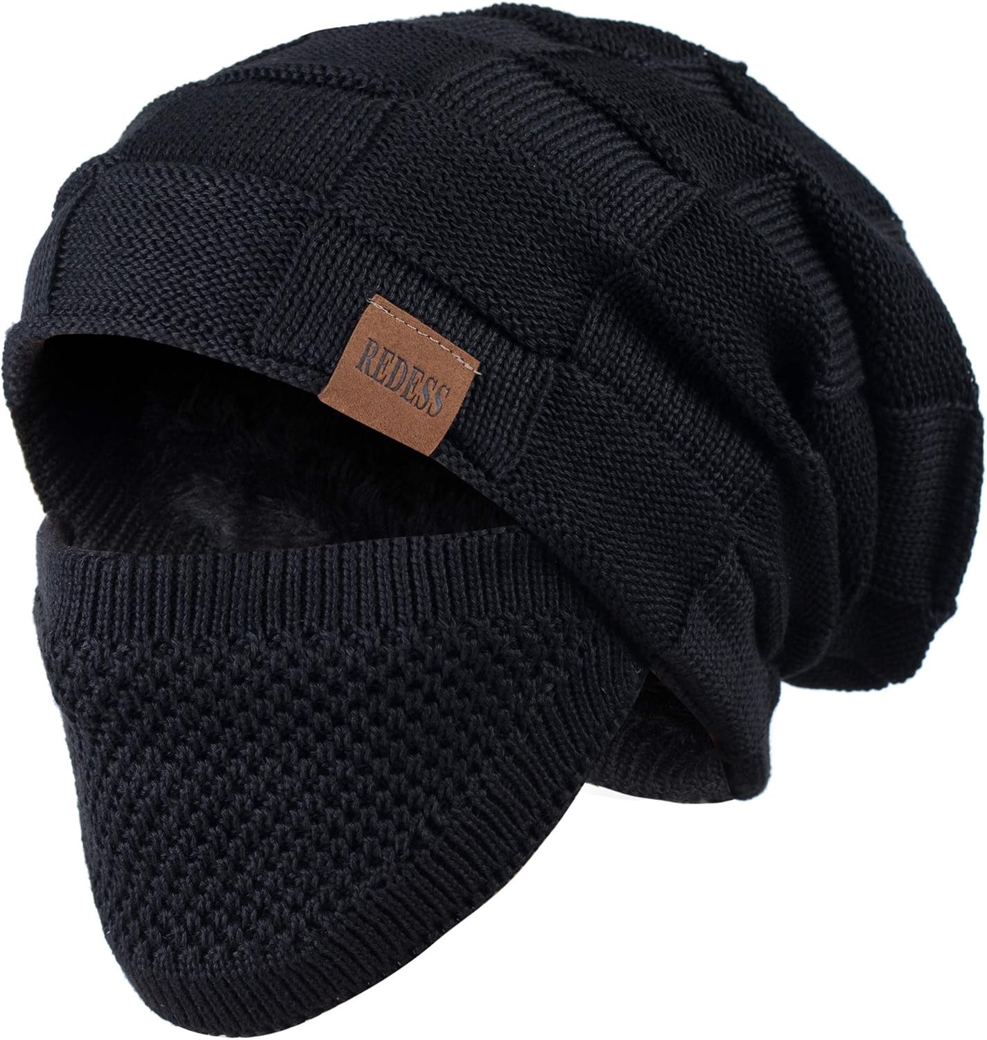 REDESS Beanie Hat for Men and Women Winter Warm Hats One Size, D4 Pure Black