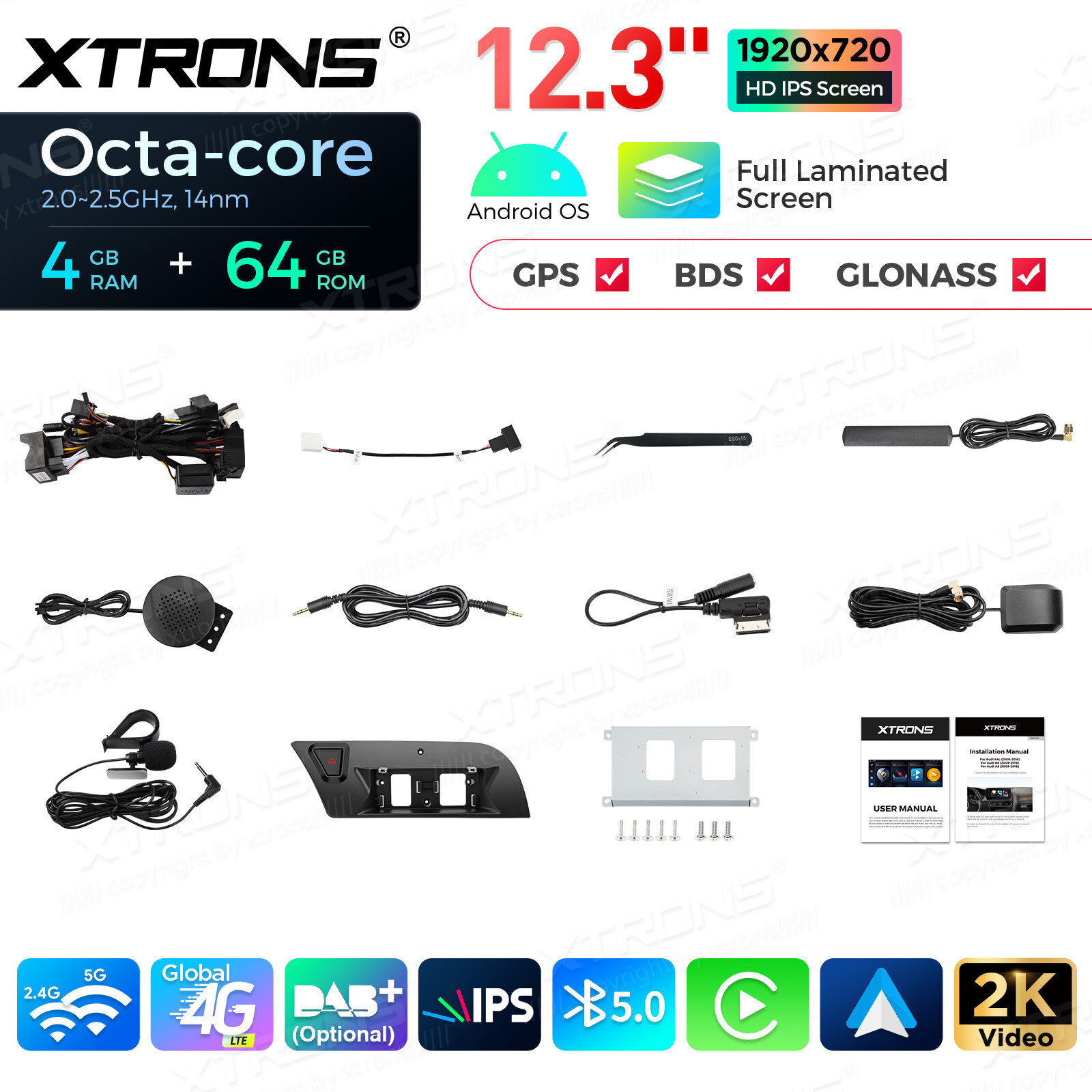 12.3" Screen for Audi A4 A5 Car Stereo Navigation GPS Octa Core Bluetooth 4G 64G