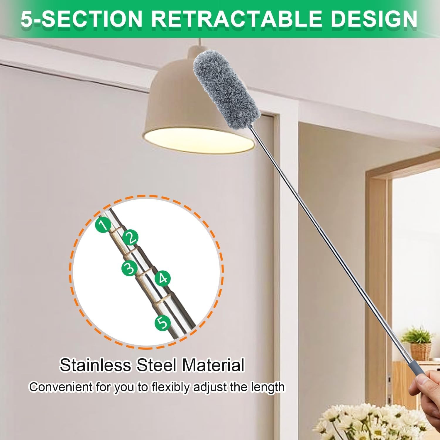 4 Pack Small Microfiber Feather Duster, with 13" to 30" Extendable Pole, Microfi
