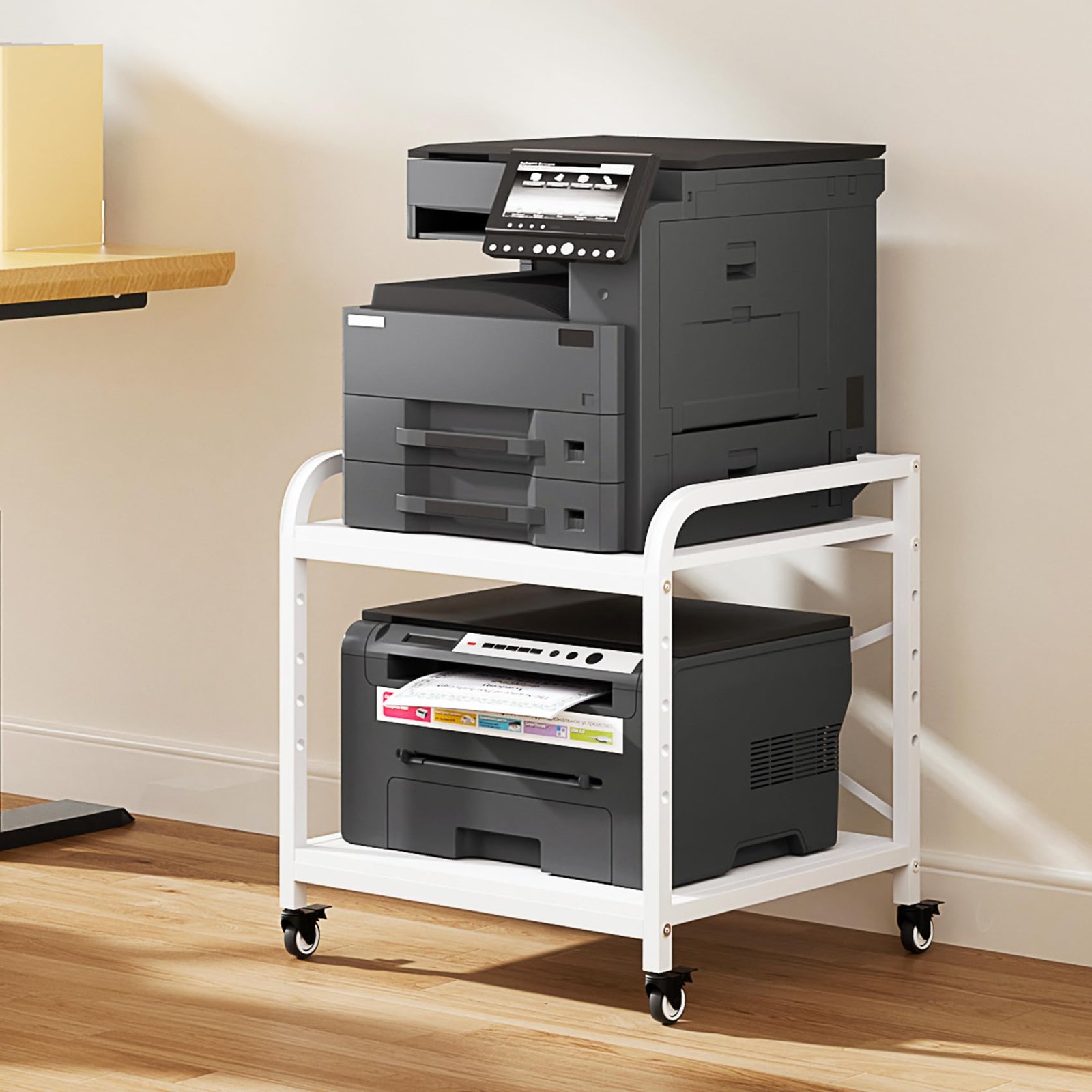 Vokumba 20 Inches Large White Printer Stand, 2Tier Under Desk Printer Table w...