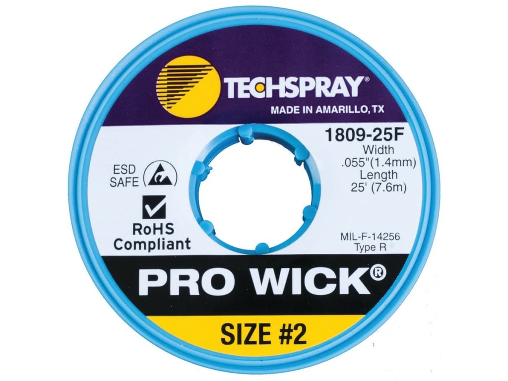 Techspray 1809-25F - Tech Spray Desoldering Braid Pro Wick Yellow .055in 25FT