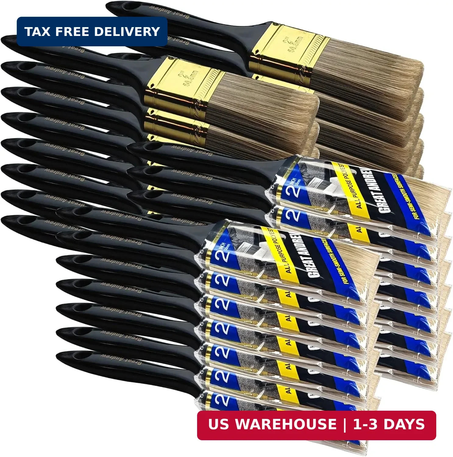 Great Andrew Paint Brushes, 30 PCS 2" Bulk Paint Brush Pack Multi use, Flat Pain