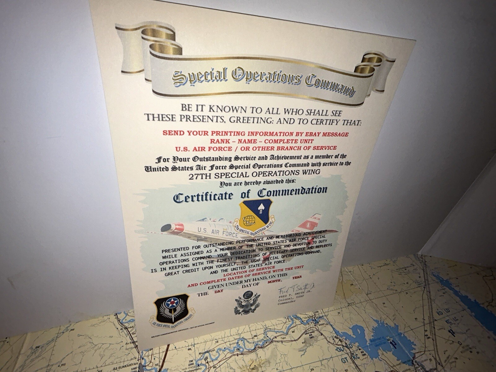 U.S.A.F. / 27TH SPECIAL OPERATIONS WING - CERTIFICATE OF COMMENDATION