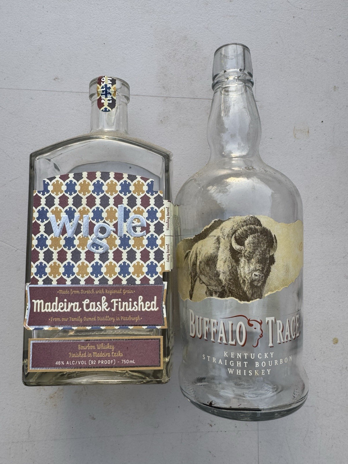 2 - Buffalo Trace & Wigle Empty Bottles
