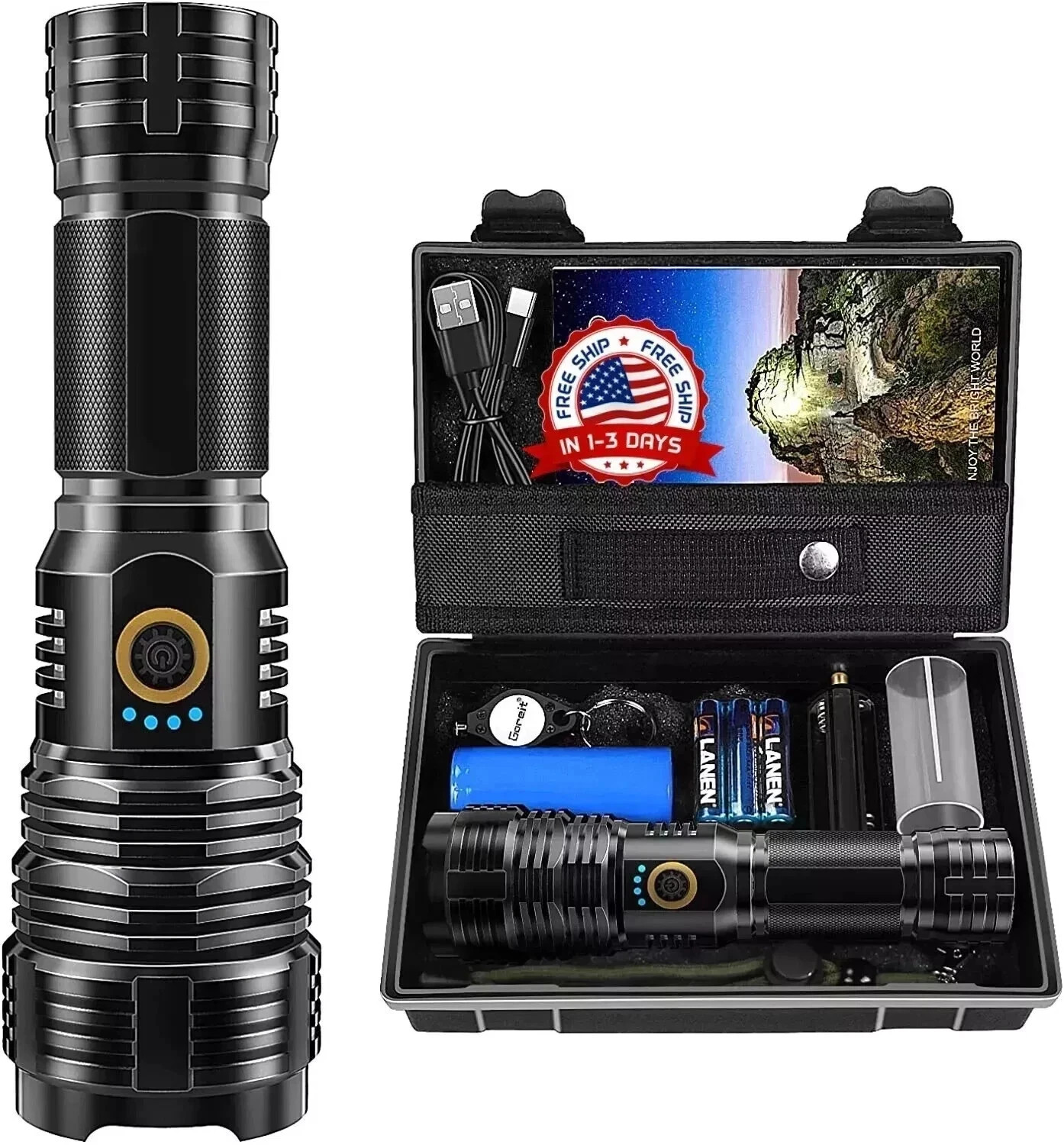 Linterna LED Recargables Tacticas Militar de Alta Potencia de Bateria Flashlight