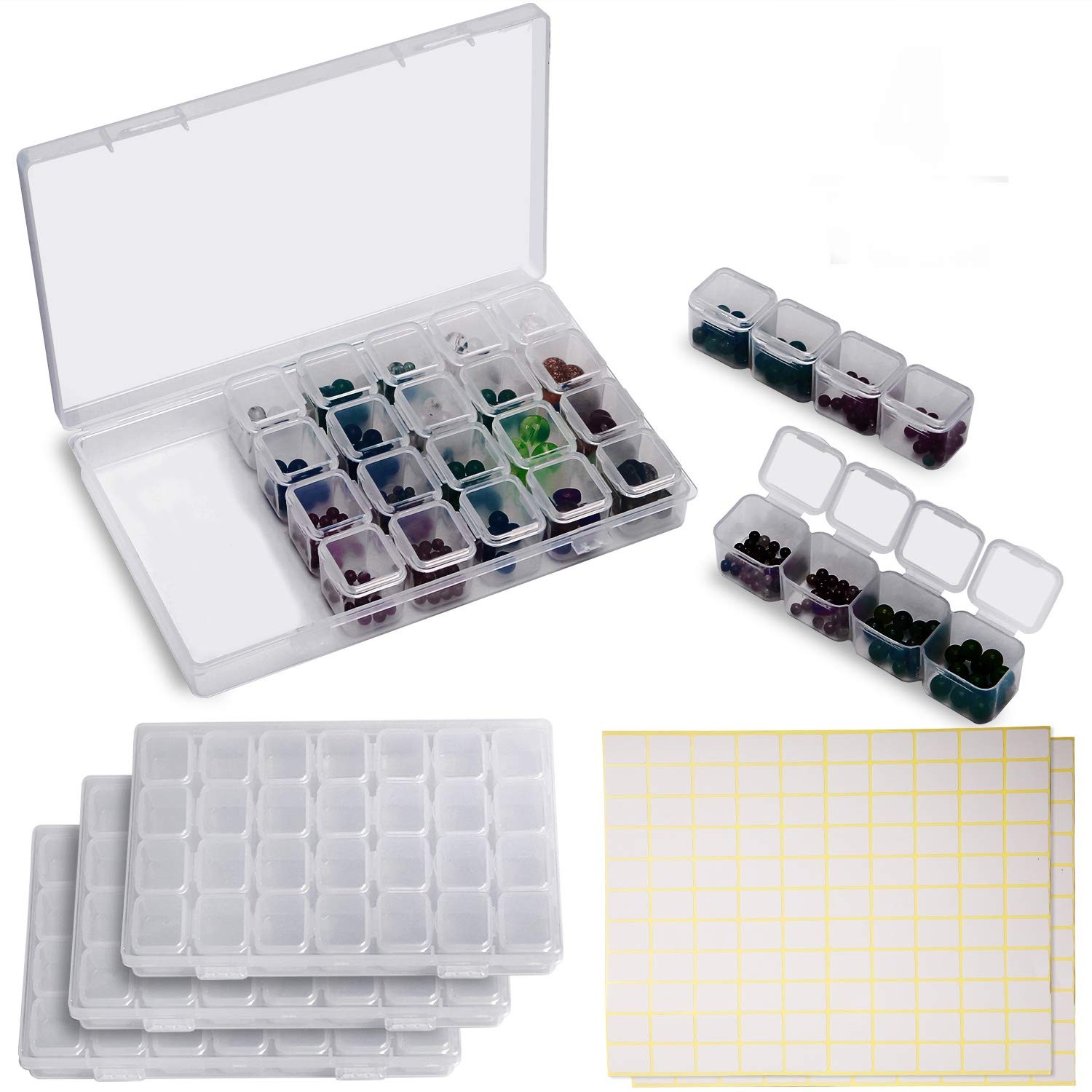 4 Pack 28 Grids Diamond Paint Storage Boxes, 112 Slots Plastic Bead Organizer...
