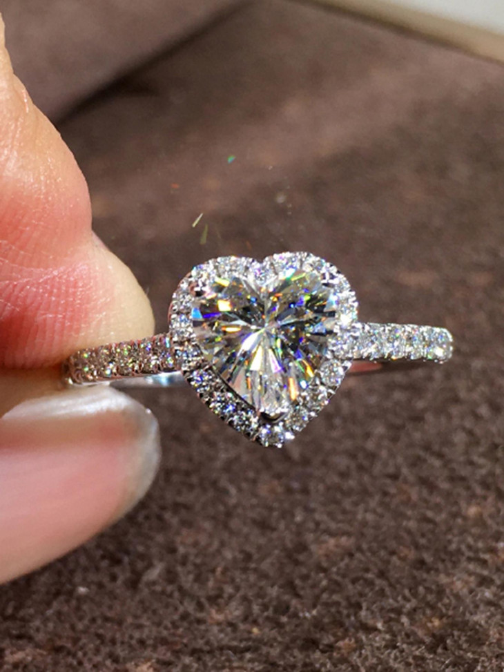 Silver Heart Cut Cubic Zirconia Ring for Women Romantic Engagement Jewelry Gift