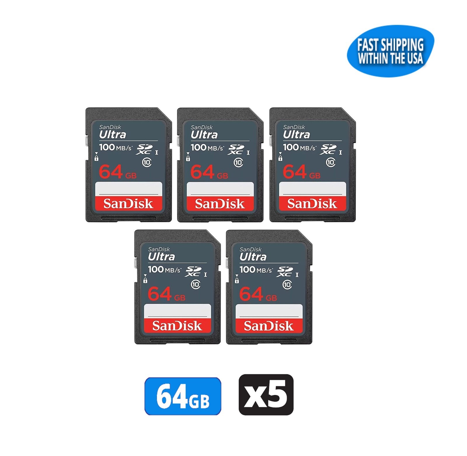 64GB Sandisk Ultra SD cards for Camera / Trail Camera / Computers (5 Pack)