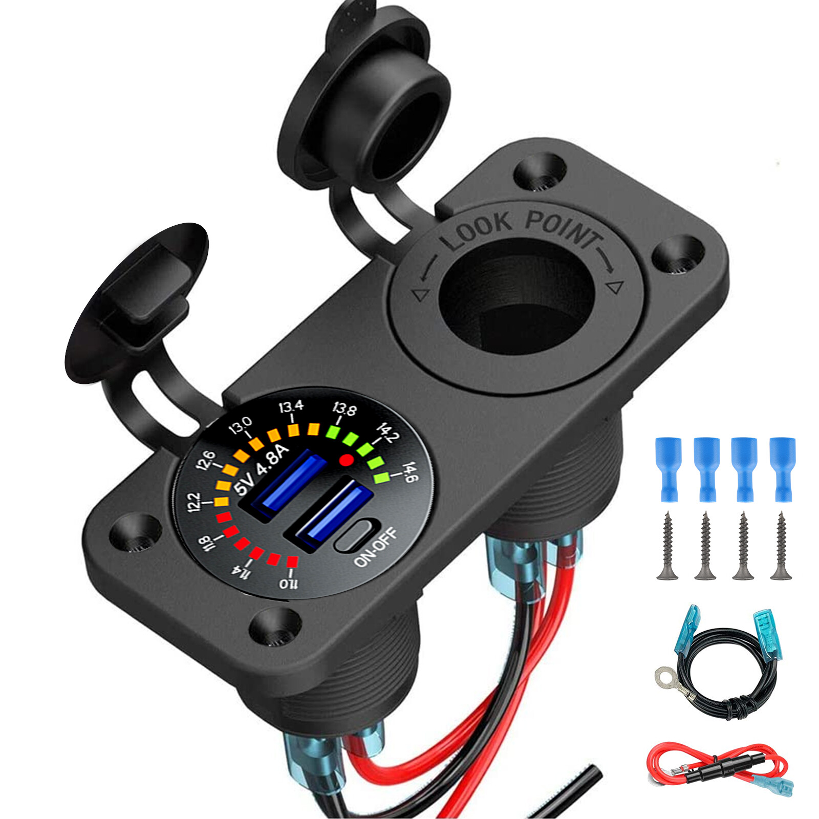 Dual USB Car Fast Charger Outlet, Cigarette Lighter Socket, Power Adapter Outlet