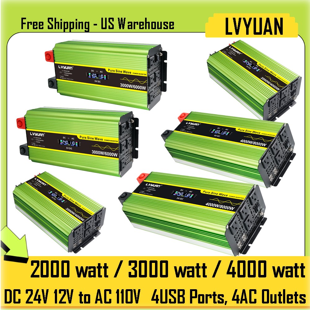 2000W 3000W 4000W/8000W 4AC 4USB Pure Sine Wave Power Inverter 12V 24V to 110V