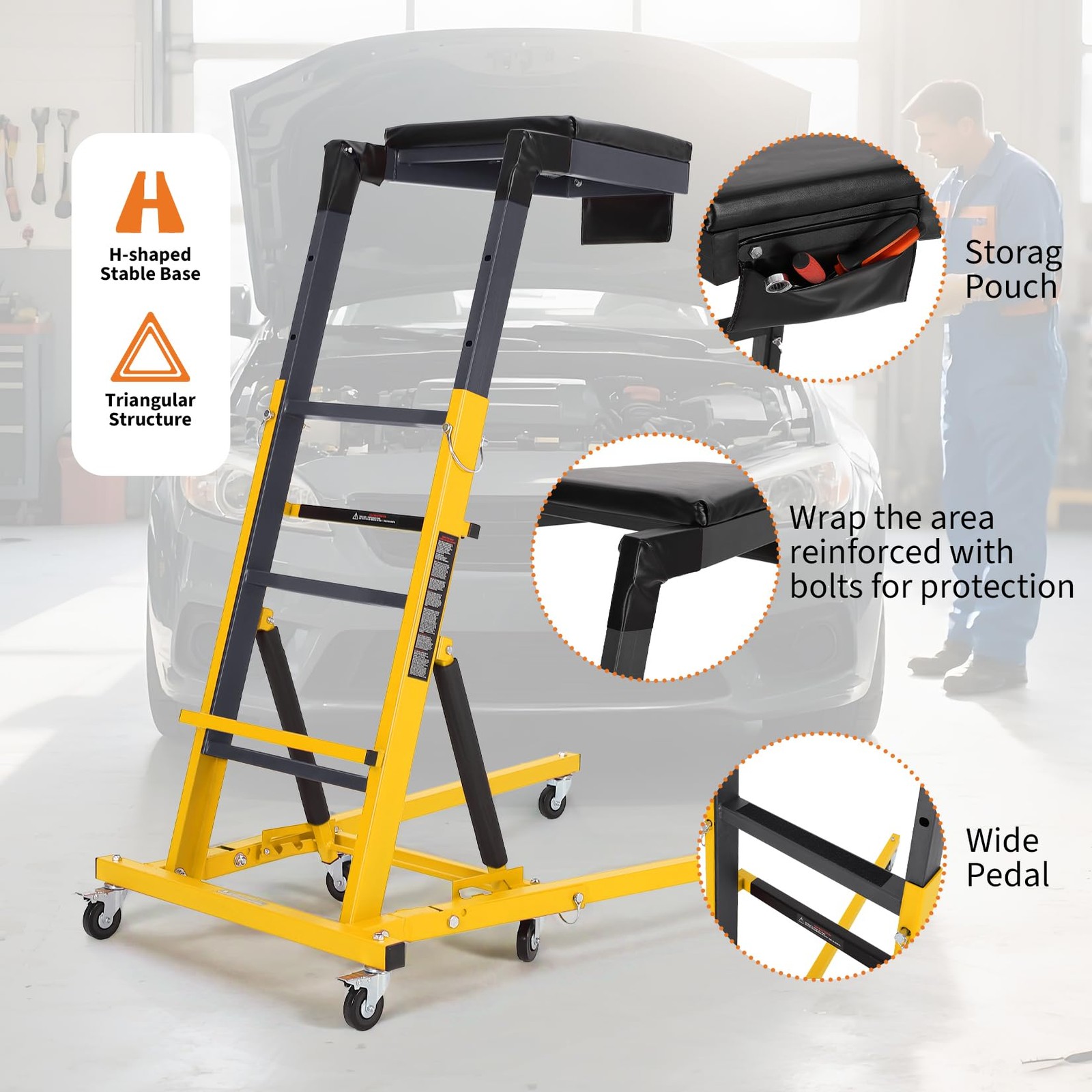 Automotive Topside Creeper 400LB Adjustable 49.21-68.89" Foldable Engine Creeper