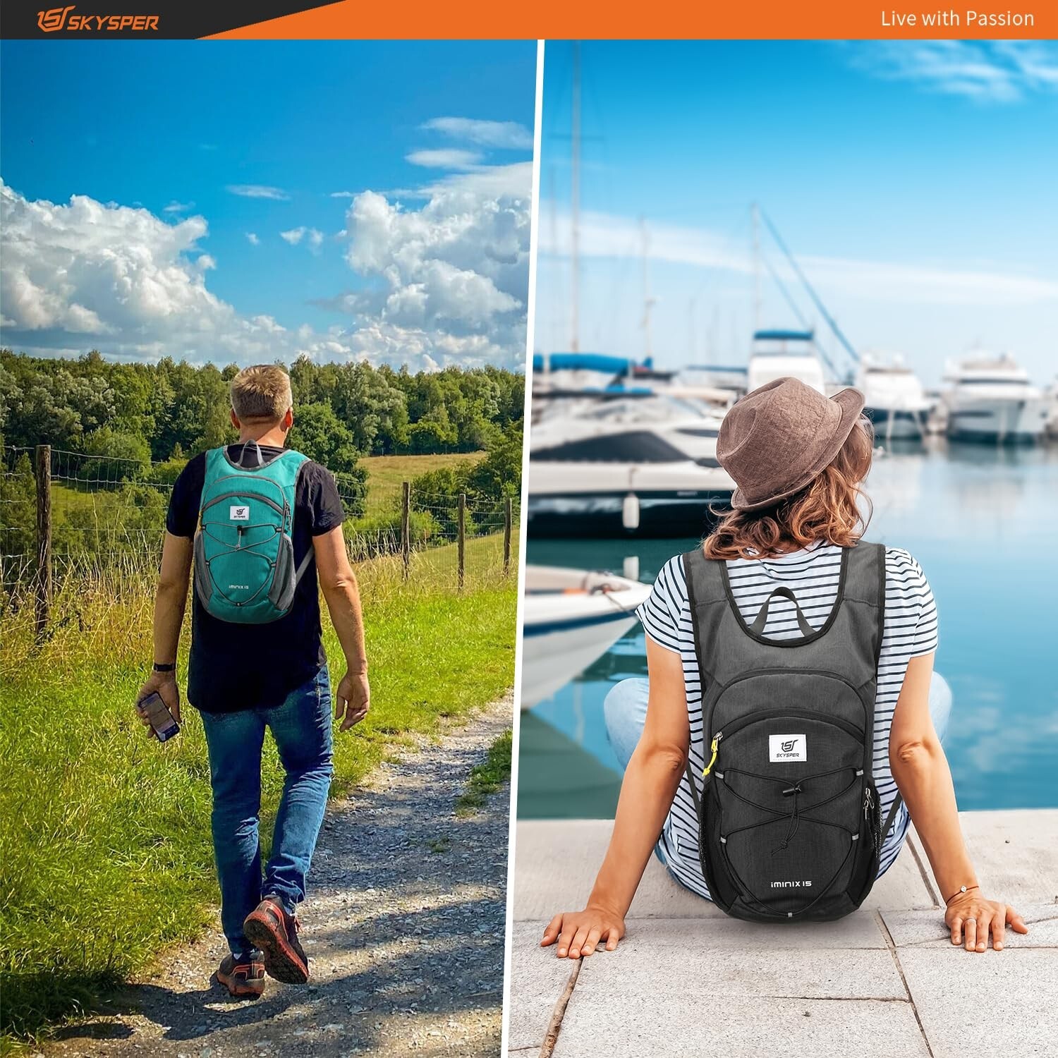 SKYSPER 15L/20L Foldable Hiking Backpack Lightweight Packable Travel Daypack ...
