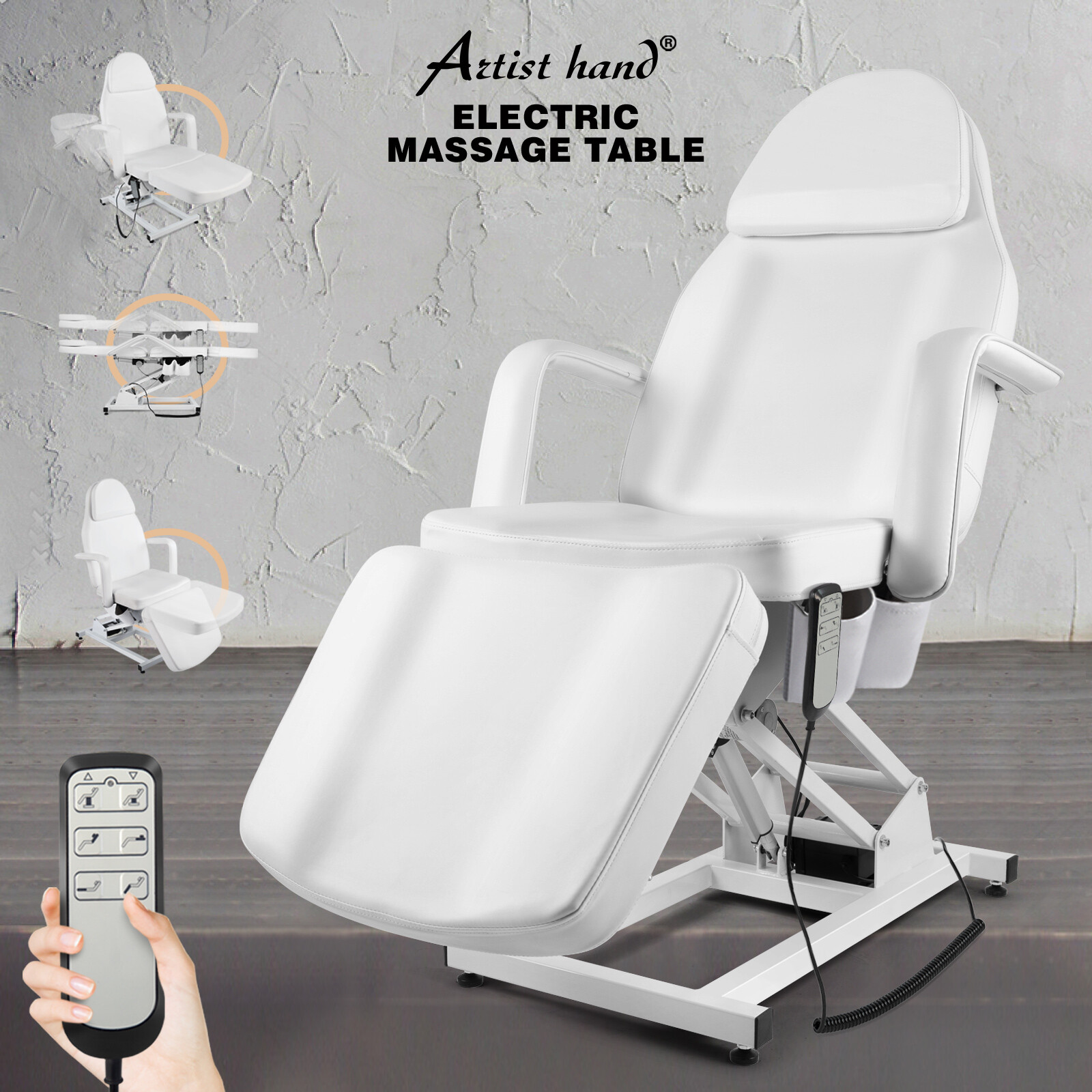 White Heavy Duty Pro Electric Facial Table Massage Beauty Bed 3-Motors w/ Remote
