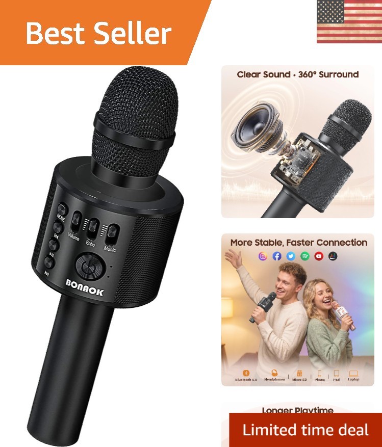 Portable Q37 Karaoke Microphone with Bluetooth & Volume Control for All Devices