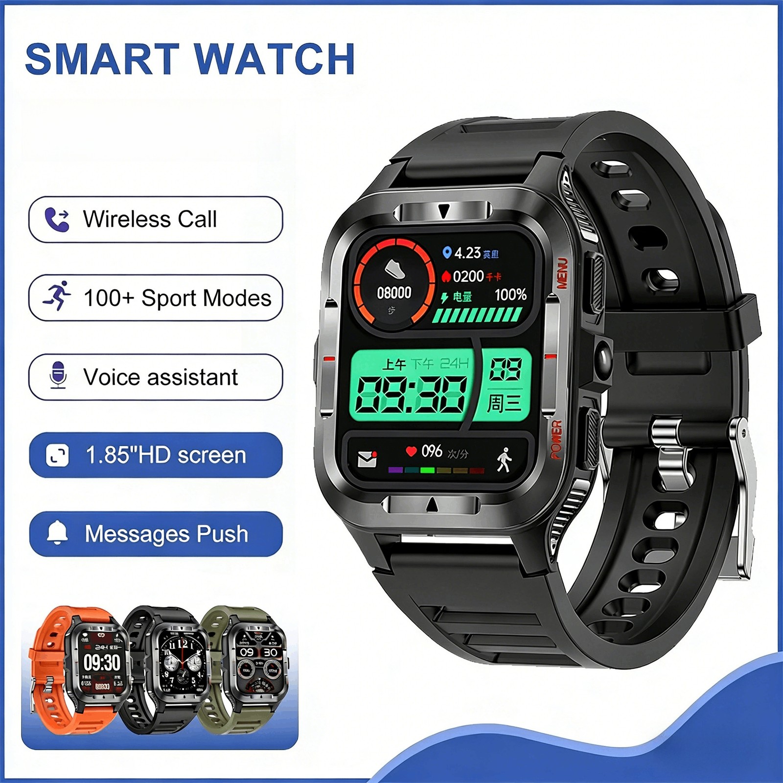 Military Smart Watch For Men Rugged Outdoor Flashlight Sports Fitness Tracker