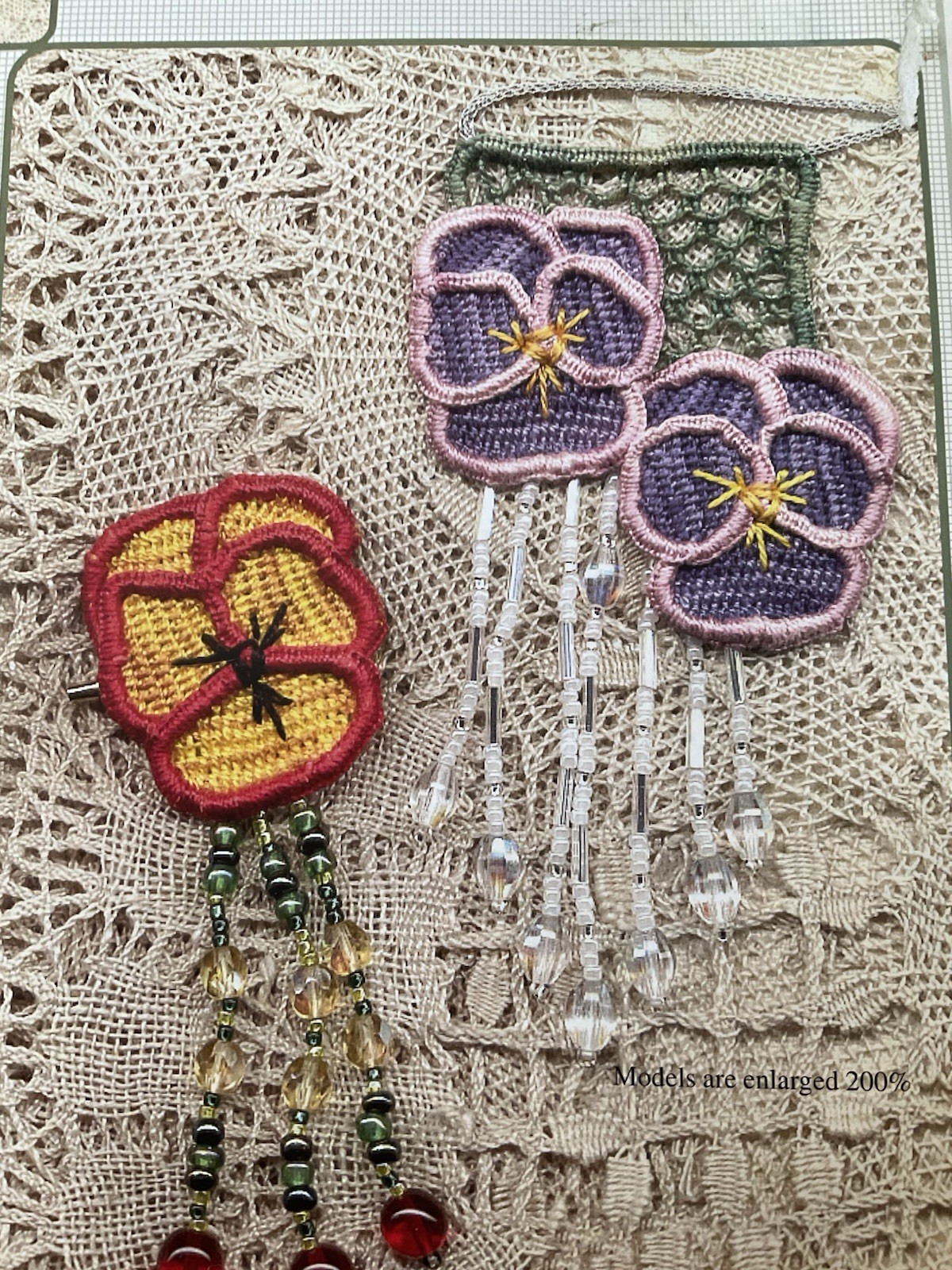 Needle & Frame Sandra Murray Pansy Contemporary Needlelace Pin  or Necklace