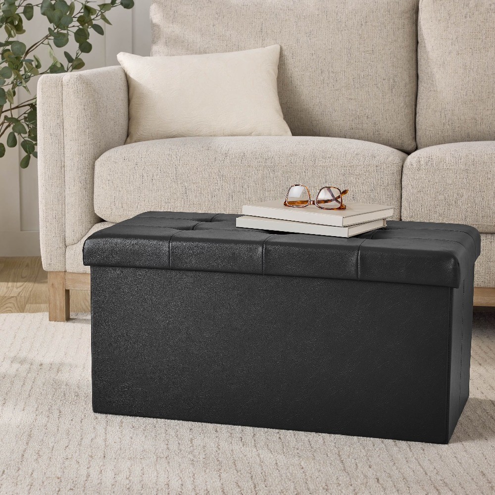 30" Collapsible Storage Ottoman, Black