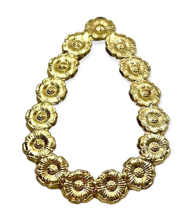 Solid Brass Rosebud Flower Pattern Stamping Hoop Earring Pendant 2 Lead Free