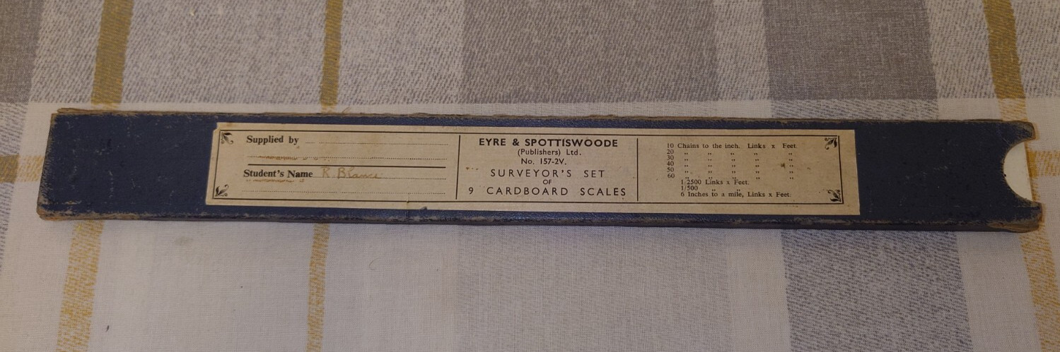 Vintage Eyre & Spottiswoode Surveyor's Set of 9 Cardboard Scales