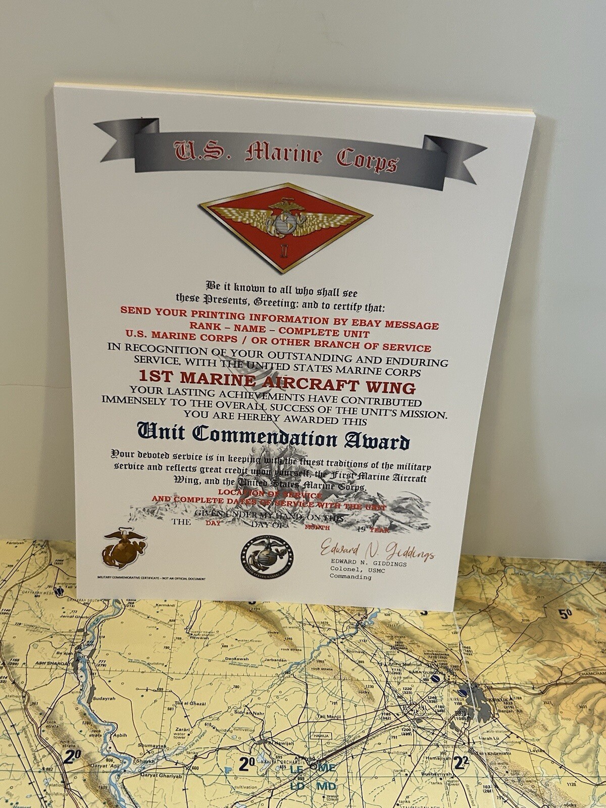 U.S.M.C. / 1ST MARINE AIRCRAFT WING - UNIT COMMENDATION AWARD CERTIFICATE
