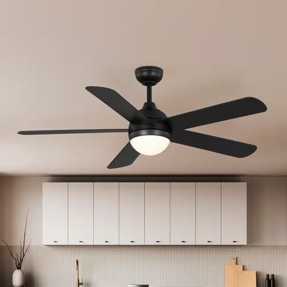 Morland 52 In. Smart Indoor/Covered Outdoor Matte Black Ceiling Fan with Remote