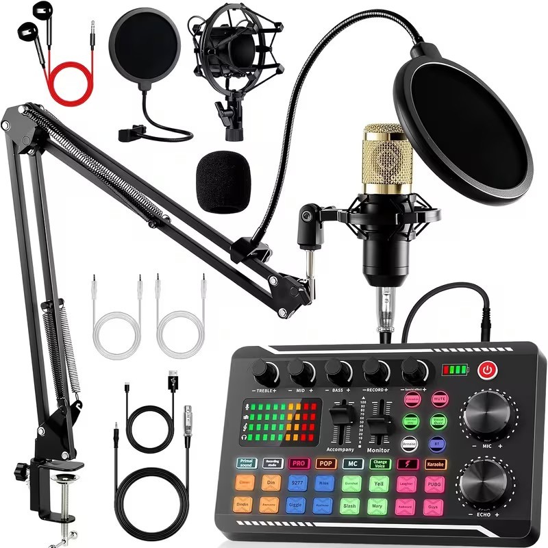 Podcast Equipment Set with BM-800 Microphone And F998 Sound Card