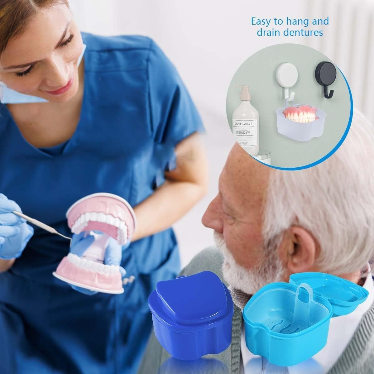 Denture Care Solution: 2-Pack Bath Case with Easy-Access Strainer Basket