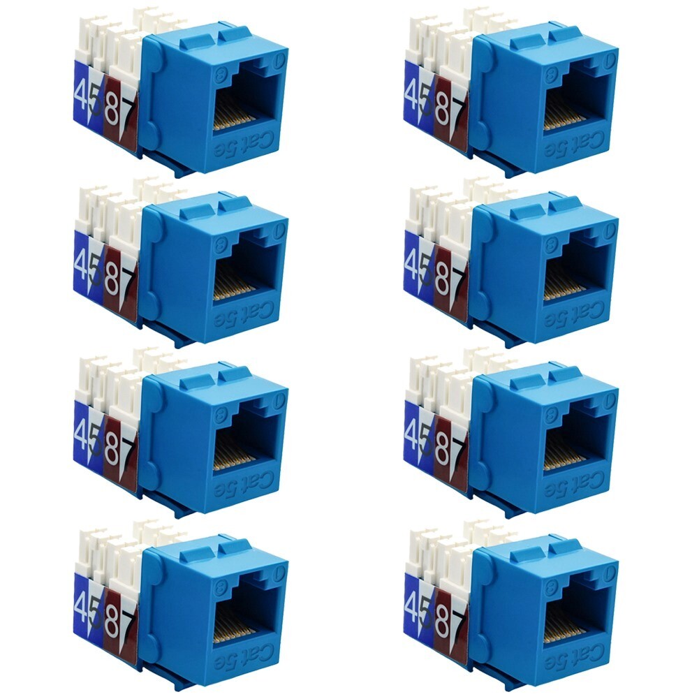 8 Pcs Cat5E RJ45 Ethernet LAN Network Keystone Jack 110 Punch Down Snap-in Blue