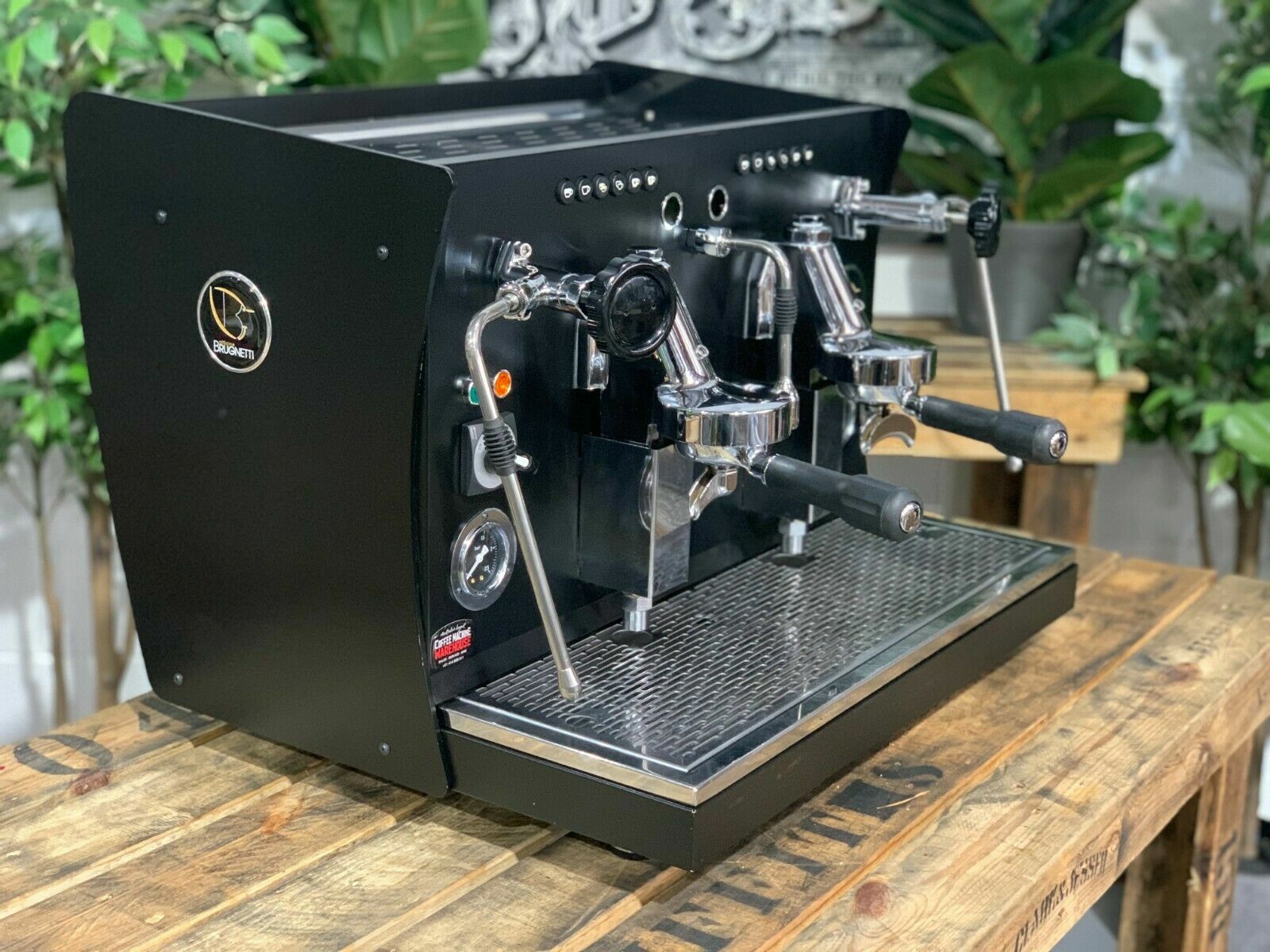 BRUGNETTI GUILIA MANUFACTUM 2 GROUP BLACK ESPRESSO COFFEE MACHINE COMMERCIAL