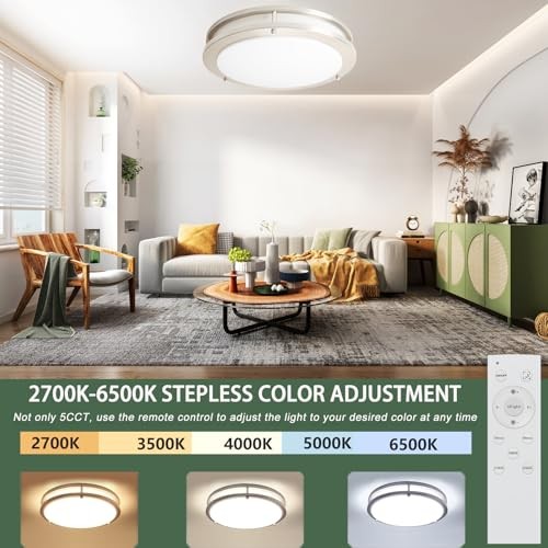 Dimmable LED Flush Mount Ceiling Light Fixture 13inch 2pack with remote Silver