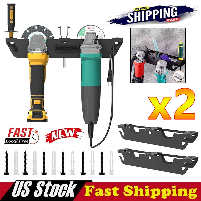 2X Angle Grinder Holder - 4 Bay Angle Grinder Rack/Stand Storage Rack Wall Mount