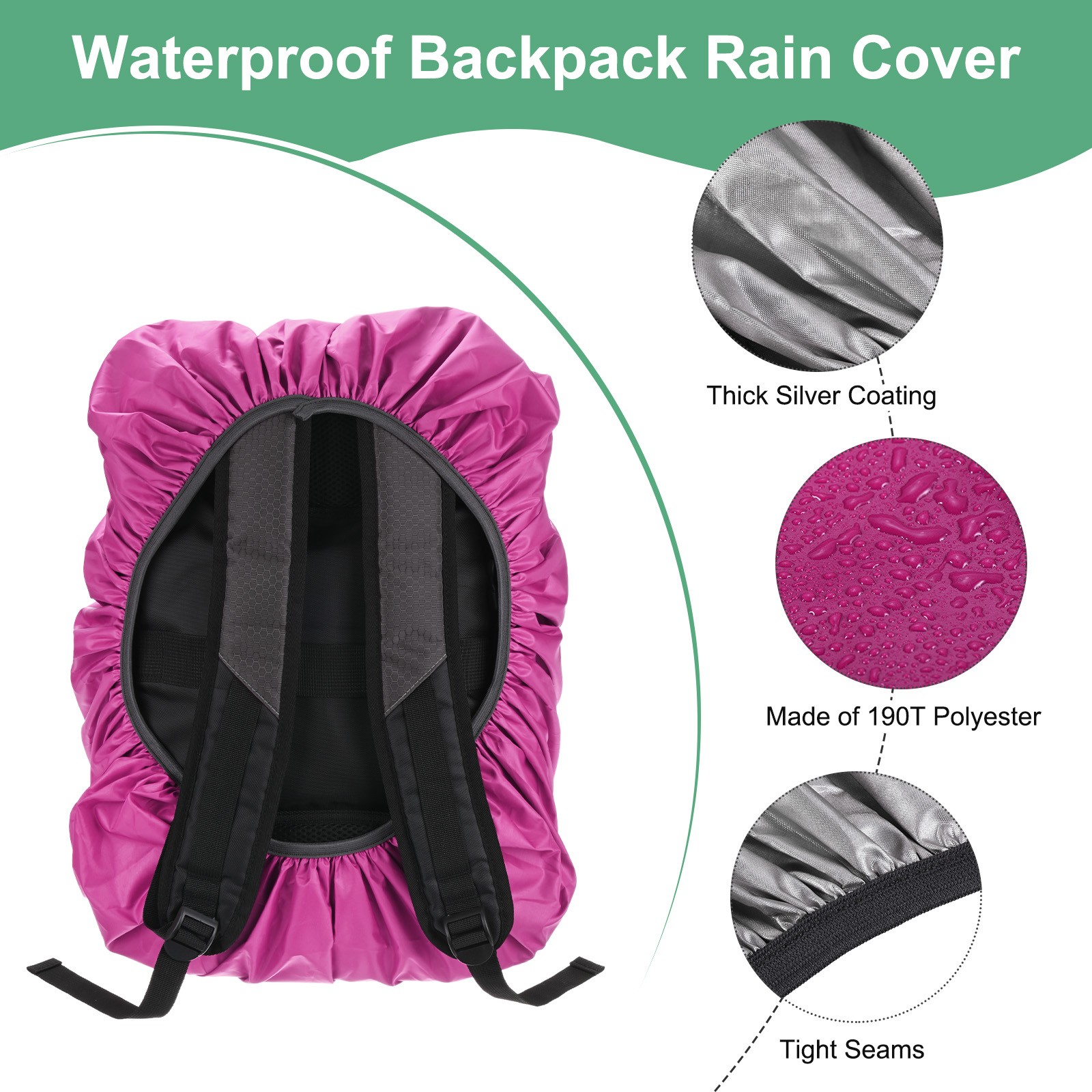55L-65L Backpack Rain Cover with A Vertical Reflective Strap [Rose Red]
