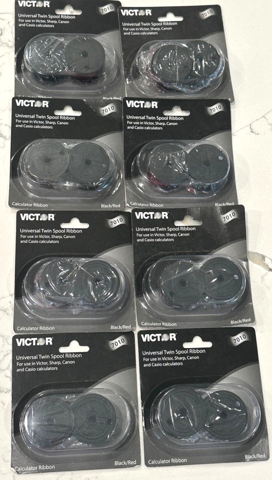 Lot of 8 Victor 7010 Universal Twin Spool Calculator Ribbon Black/Red Free Ship
