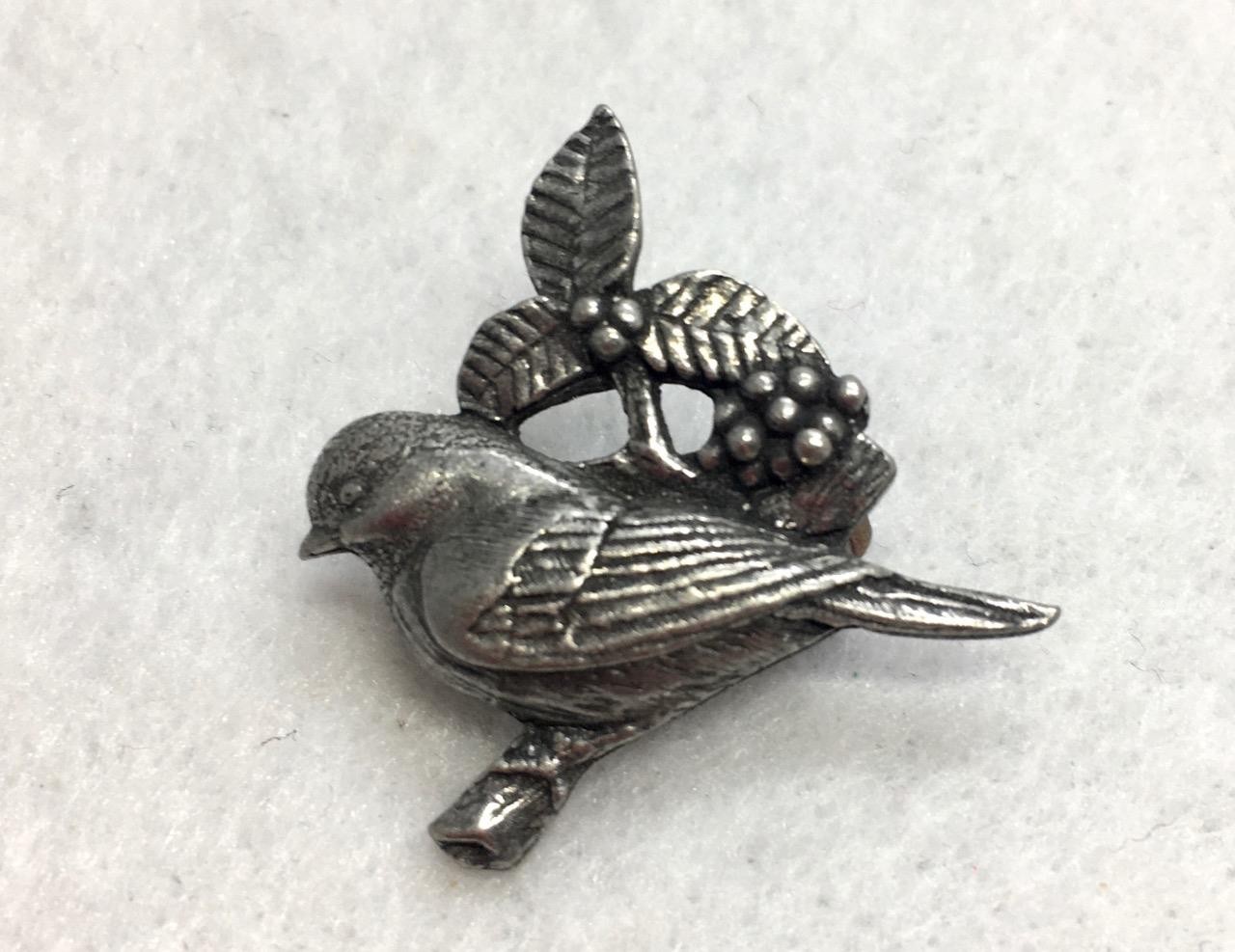 Vintage 2002 Pewter Birds & Bloom Pin Brooch #26-9
