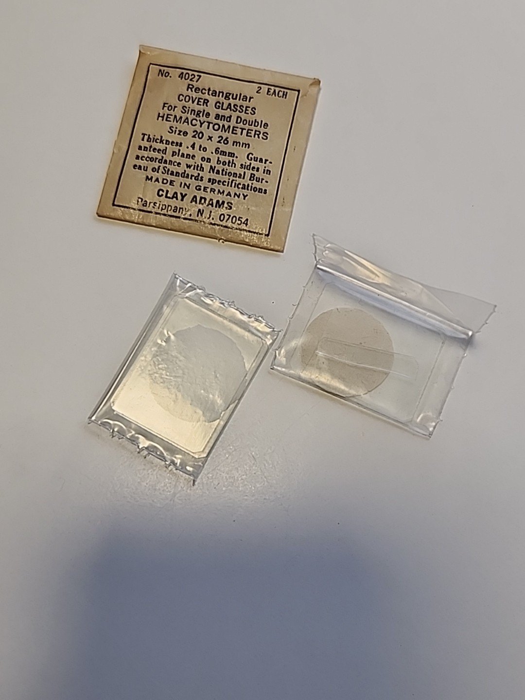 Vtg Clay-Adams 4027 2 Slide Cover Glasses Rectangular For Hemacytometers