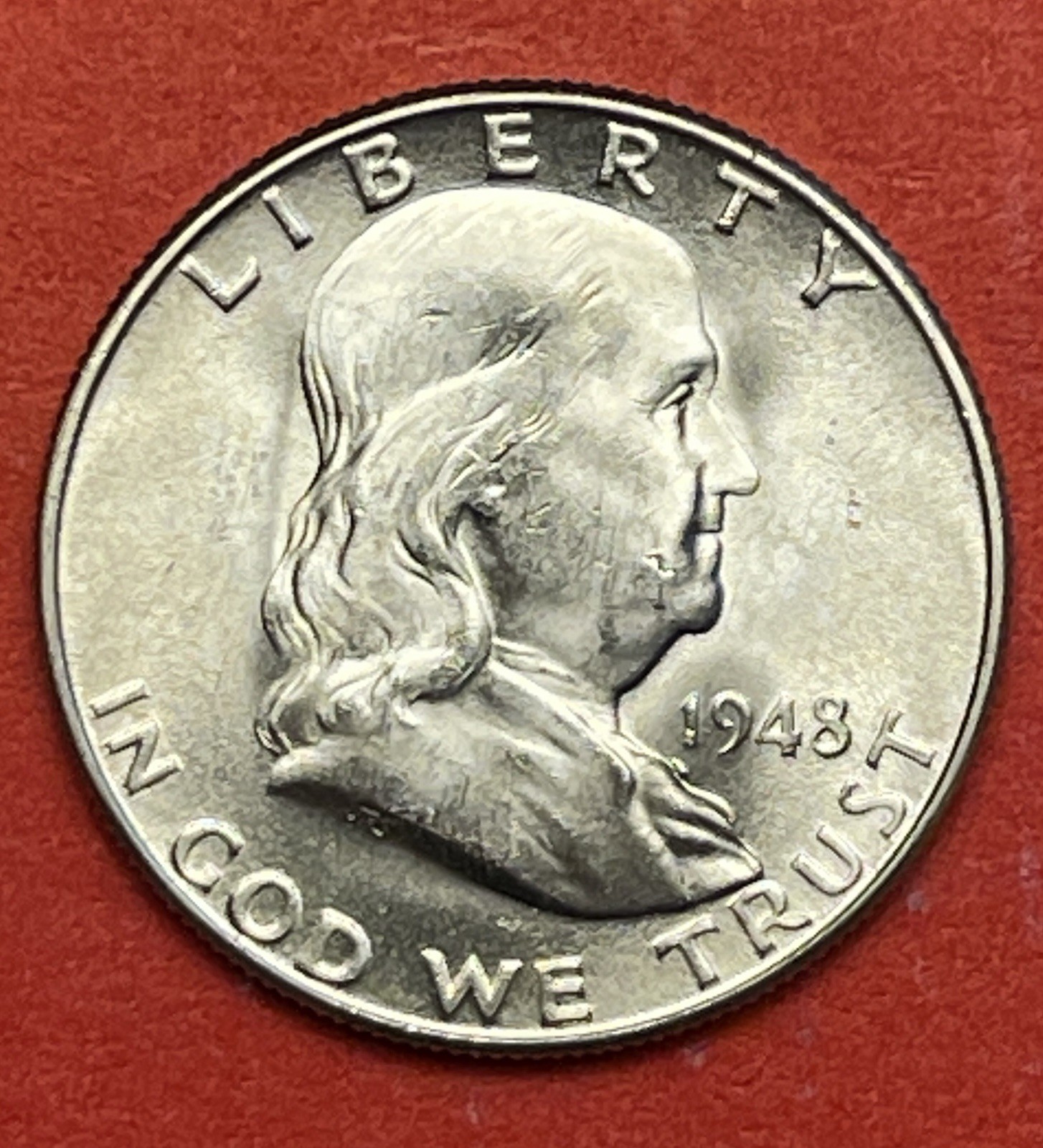 1948 D Franklin Silver Half Dollar, Choice to Gem Uncirculated.