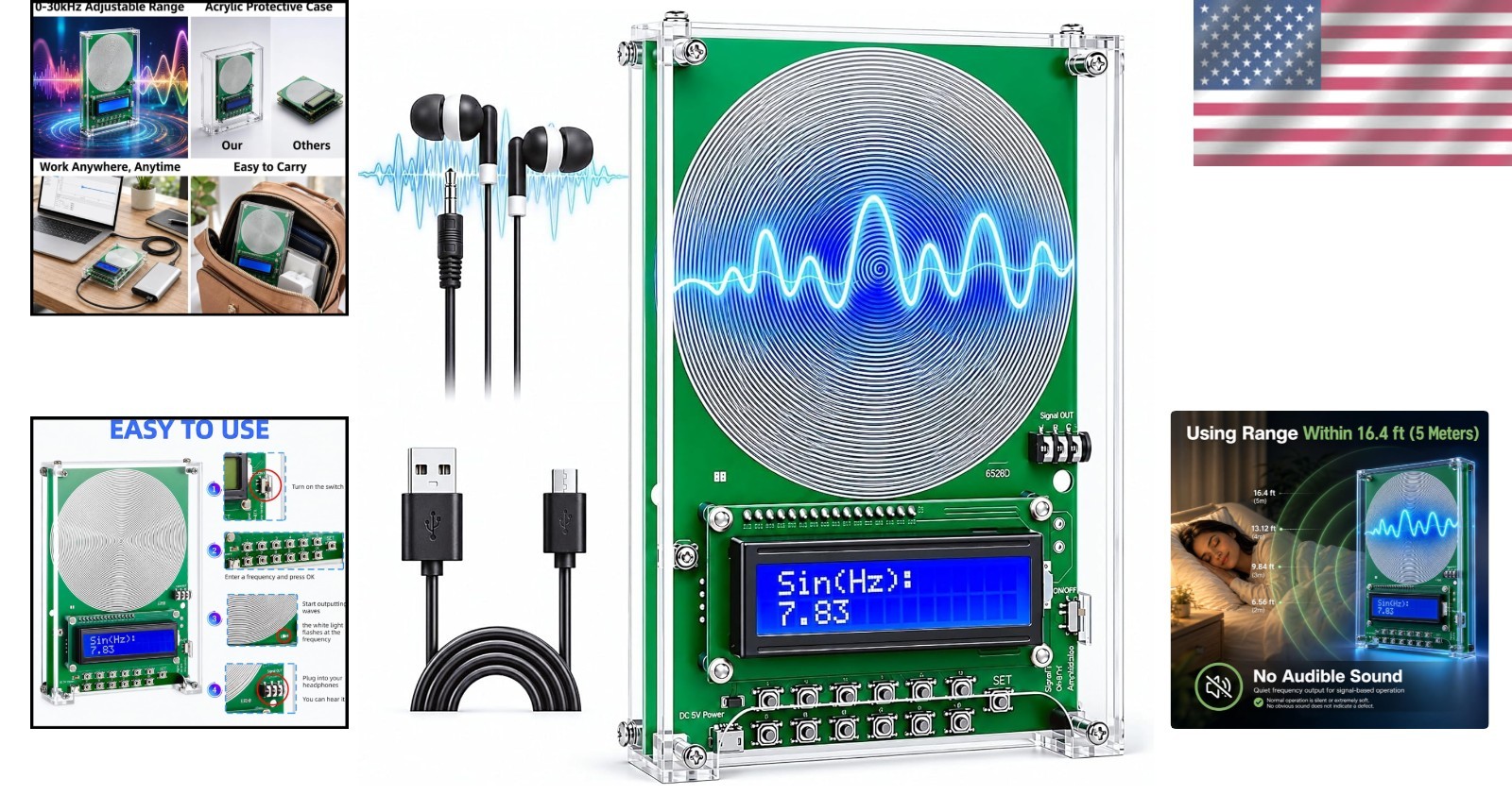 Lightweight USB Frequency Generator for Meditation and Relaxation with Display