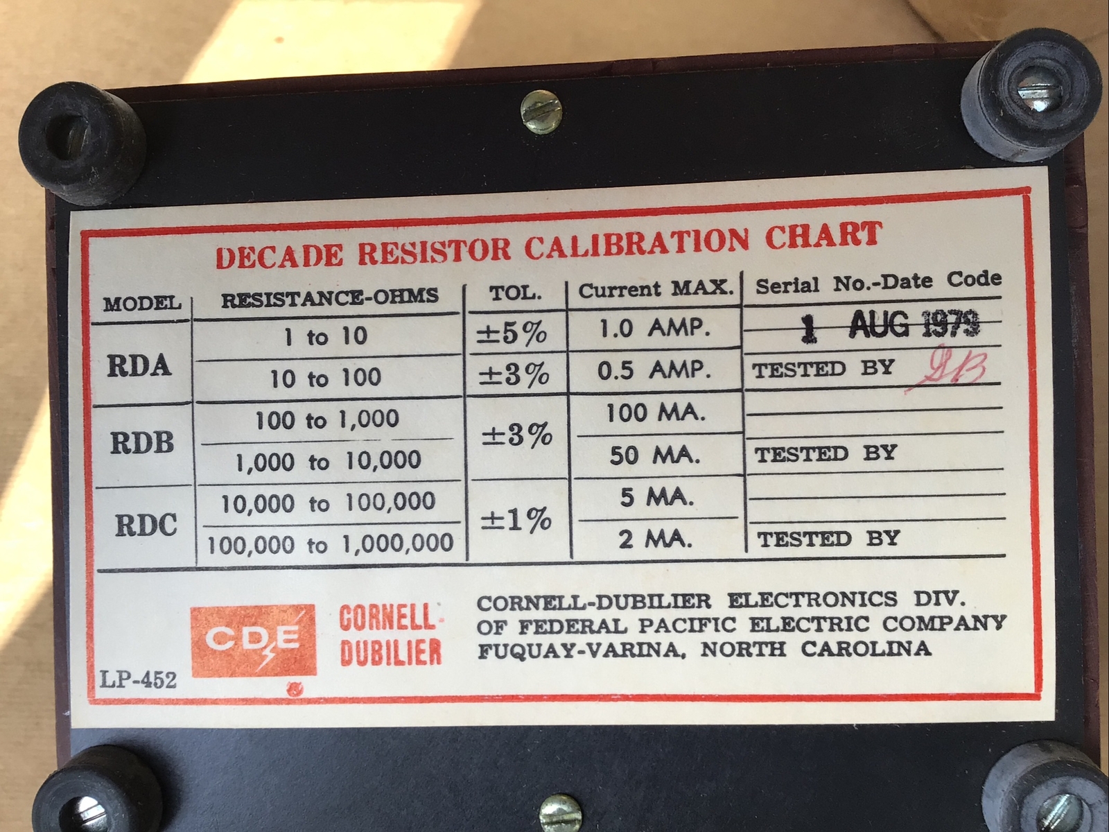 Cornell-Dubilier Decade Resistor Model RDA