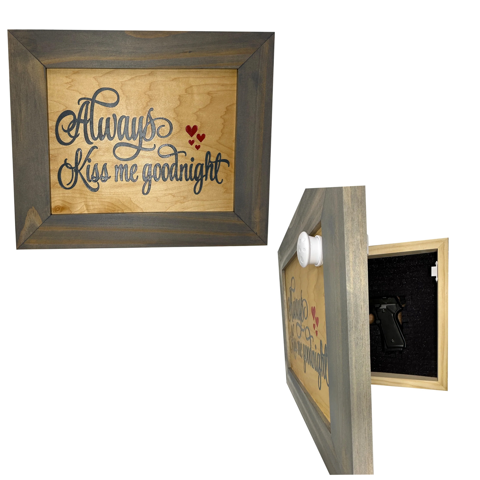 In Wall Gun Safe with Lock, Always Kiss Me Goodnight by Bellewood Designs