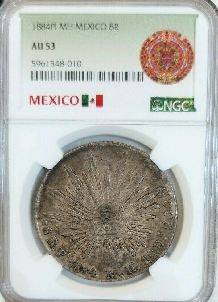 1884 Pi MH MEXICO SILVER 8 REALES 8R NGC AU 53 PQ SCARCE SAN LUIS POTOSI MINT