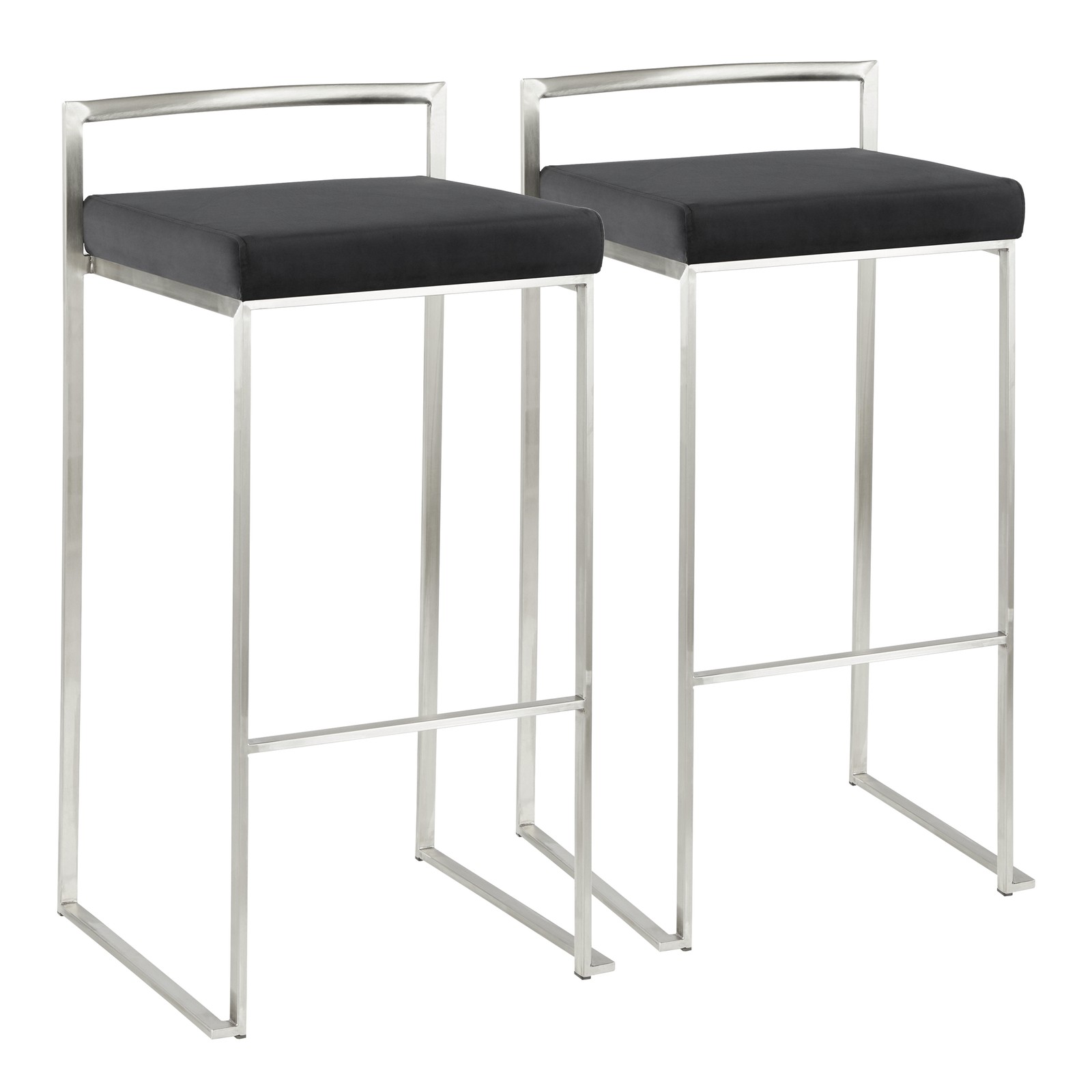 Fuji Contemporary Stackable Barstool in Stainless Steel with Black Velvet Cush