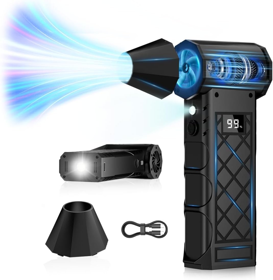 Electric Air Duster,130000RPM Compressed Air Duster with 2 LED&Screen for PC,Car